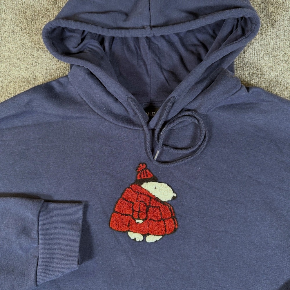 Peanuts Snoopy Blue Hoodie Mens 2XL Puffer Jacket Graphic Chenille Patch #3772